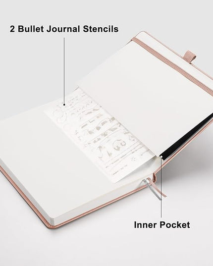 RETTACY Blank Journal Notebook, 192 Pages, A5 Medium Size (5.7'' x 8.3''), Leather Hardcover, 100 GSM Thick Paper, for Sketching, Drawing, Painting (Rose Gold)
