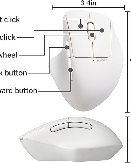 ELECOM Bluetooth Mouse Ergonomic Shape, Silent Click, 18-Month Battery Life, 2000DPI, 5 Buttons with Tilt Wheel, Optical Sensor, Compatible with PC, Mac, Laptop, SHELLPA, White (M-SH30BBSKWH)