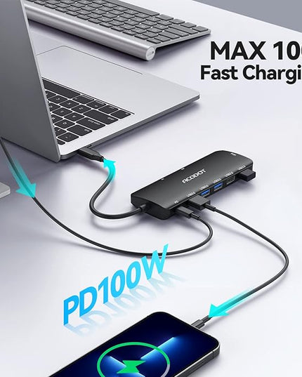 Acodot 9 in 1 USB C to 4K@60HZ HDMI Multiport Adapter, 3 USB 3.0 Ports, SD/TF Card Reader, 100W PD, Designed for MacBook Pro Air HP XPS etc, Black