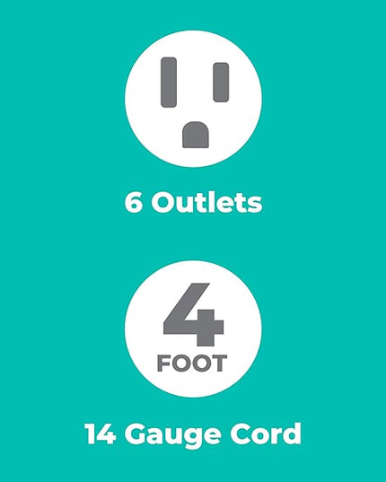 KMC 6-Outlet Surge Protector Power Strip 2-Pack, 900 Joules, 4-Foot Extension Cord, Overload Protection, Black