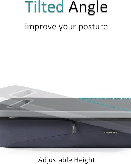 ISTUDYNITURE Portable Lap Desk with Cushion, Fits up to 15.6 inch Laptop, Laptop Stand with Device Ledge and Phone Holder, for Home Office (Grey, Small)