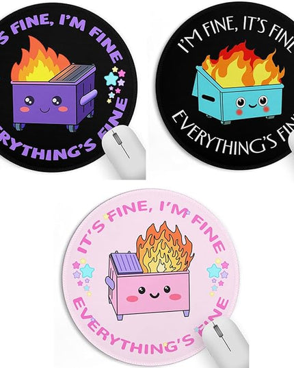 3 Pack Classic Dumpster on Fire Small Mouse Pad, Cute Funny Round Mousepad with Non-Slip Rubber Base, This is Fine Mouse Pads for Desk Accessories Laptop Gaming Office Supplies Decor(8.6 x 8.6 Inch)