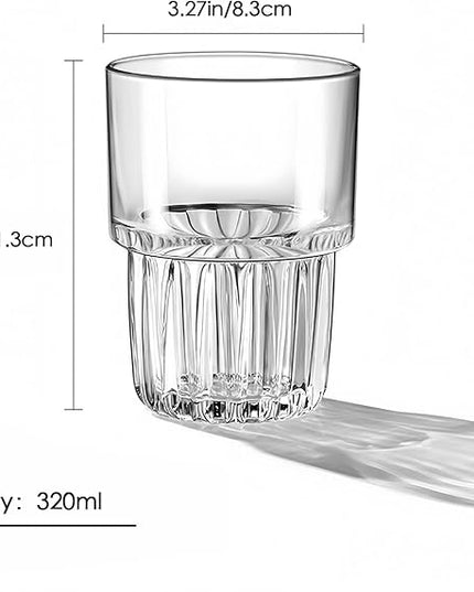 11oz Drinking Glasses Set of 4, Juice Glasses Stackable Tall Glass Mugs for Tea Iced latte Coffee Glass, Beer Glasses, Cocktail Glasses,Water glasses for bar, restaurant