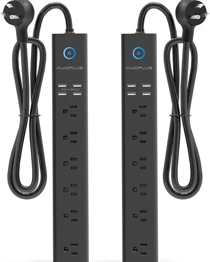 2 Pack Power Strip Surge Protector - AUOPLUS 6 Outlets 4 USB Ports 6Ft Long Extension Cords, Flat Plug Overload Protection, 2100 Joules, Wall Mount for Home, Office and Dorm Essential, ETL Listed