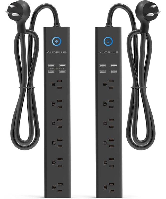 2 Pack Power Strip Surge Protector - AUOPLUS 6 Outlets 4 USB Ports 6Ft Long Extension Cords, Flat Plug Overload Protection, 2100 Joules, Wall Mount for Home, Office and Dorm Essential, ETL Listed