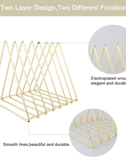 Urban Deco Triangle Desk Organizers Metal Wire Magazine Holder 7 Sections Decorative File Folder Organizer Vinyl Record Storage Office For Desk - Gold Magazine File Holder - Pack of 2