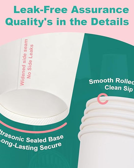 Coolcap 16 oz 160 Pack Disposable Coffee Cups, Bulk White Disposable Paper Cups, Coffee Cups for Hot Tea, Chocolate and Cold Drinks