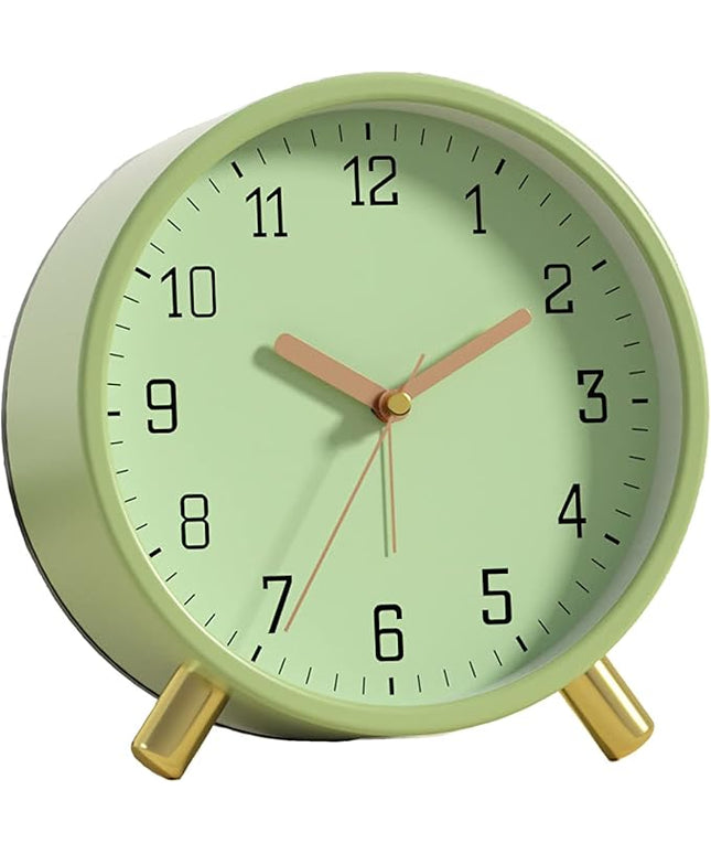 SHISEDECO Alarm Clock with Backlight, 4.5 inches Bedside Analog Non-Ticking Silent Small Deskclock with Arabic Numerals, Battery Operated Round Tableclock for Living Room, Bedroom (Green)