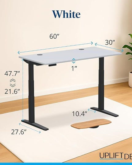 UPLIFTDESK V3 2-Leg White Laminate Wood Standing Desk – Adjustable Height, Advanced 1-Touch Memory Keypad, Under Desk Cable Management, Wire Grommets & Rocker Board (Black C-Frame, 60 x 30 inch)