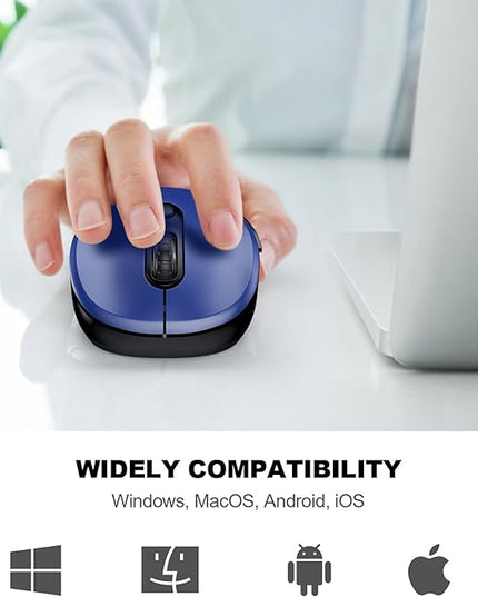 WisFox 2.4G Wireless Mouse for Laptop, Ergonomic Computer Mouse with USB Receiver and Type-C Adapter, 3 Adjustable Levels, 6 Button Cordless Wireless Mice for Windows Mac PC Notebook (Blue)