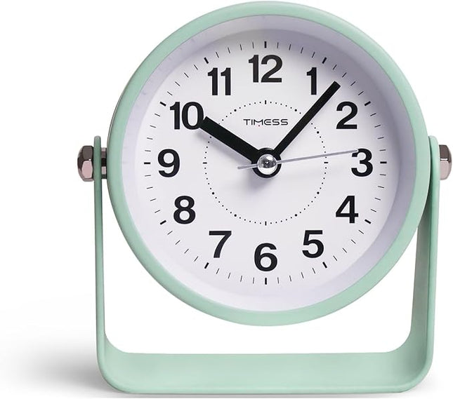 TIMESS Analog Alarm Clock, Silent Non-Ticking Quartz Movement, Battery-Operated with Snooze & On-Demand Light, Easy to Set Gentle Wake Bedside Desk Clock, Ideal for Home, Travel, Office (Green)