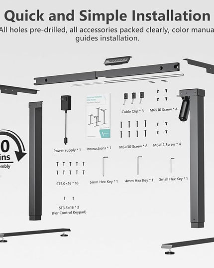 Electric Standing Desk Frame, Single Motor Height Adjustable Desk Legs with 4 Memory Presets, Lifts up to 46.8 in, 176 lb Capacity, Black Frame Only