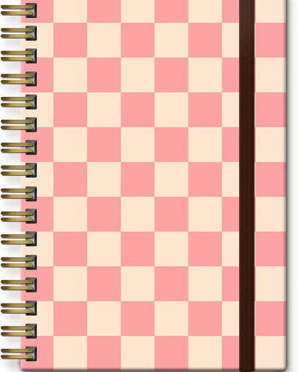Spiral Journal Notebook, A5 Cute Notebooks for Women Men, College Ruled Hardcover Notebook for Work & Note Taking, 60 Pages Double-Wire Journals for Writing (Pink Checkerboard)