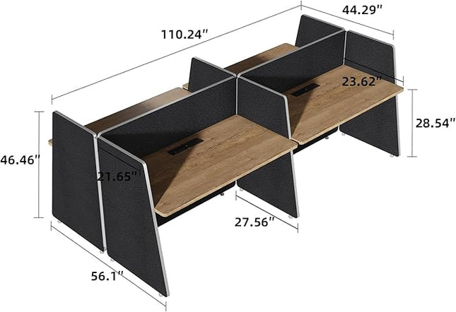 SAINTCY 4-Person Modular Desk Workstation with Privacy Walls & Integrated Power | Includes Mobile Drawer Cabinets | Space-Saving Layout for Startups & Modern Offices (Black, 2 Desk for 4 Person)