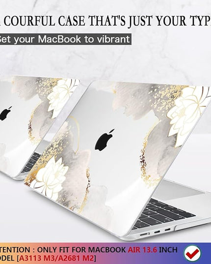 CISSOOK for MacBook Air 13.6 inch Case 2025 2024 2023 2022 Release Model M3 A3113 M2 A2681, Lotus Hard Shell Case Keyboard Cover for MacBook Air 13 M2 M3 M4 Chip, Charming Painting
