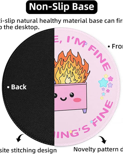 Dumpster on Fire Small Mouse Pad, Cute Funny Round Mousepad with Non-Slip Rubber Base, This is Fine Mouse Pads for Desk Accessories Laptop Gaming Office Supplies Decor(8.6 x 8.6 Inch)