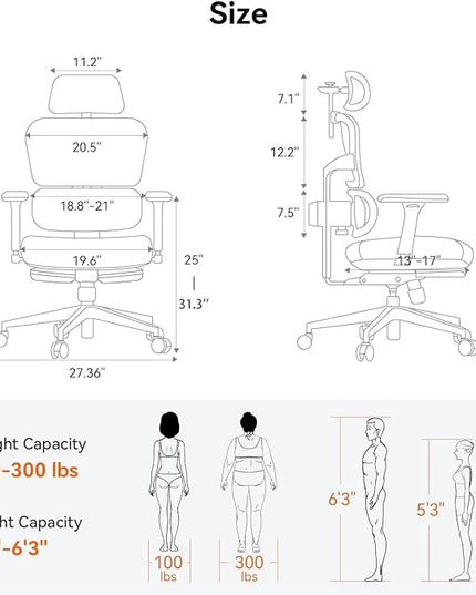 Newtral Office Chair Ergonomic - Home Office Desk Chair, Big and Tall Office Chair, Auto-Following Lumbar Support for Back Pain, Adjustable Seat Depth and Height (with Footrest, Black)