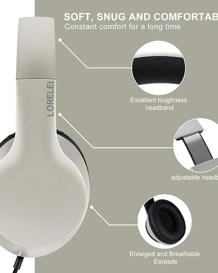 LORELEI X6 Over-Ear Headphones With Microphone, Lightweight Foldable & Portable Stereo Bass With 1.45M No-Tangle, Wired for Smartphone Tablet MP3/4