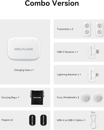 Hollyland Lark A1 Wireless Mini Microphone for iPhone & Android, 48kHz/24-bit, 3-Level Intelligent Noise Cancel, Microphone for YouTube, Podcast, Vlogging (White, 2TX + 2RX + Charging Case)