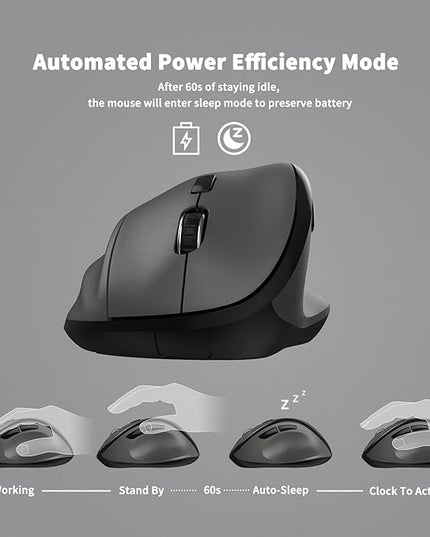 Ergonomic Wireless Mouse with USB Receiver for PC Computer, Laptop and Desktop, Ergo Vertical Mouse with Silent Clicks Long Battery Life, Up to 1600 DPI & 1 AA Battery Powered, Grey
