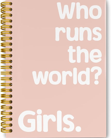 JKMBN Who Runs The World Journaling Notebooks, Pink Preppy Spiral Notebook, Inspirational Gifts for Women Teen Girls, Hardcover Spiral Notebooks College Ruled 5.5 x 8.3