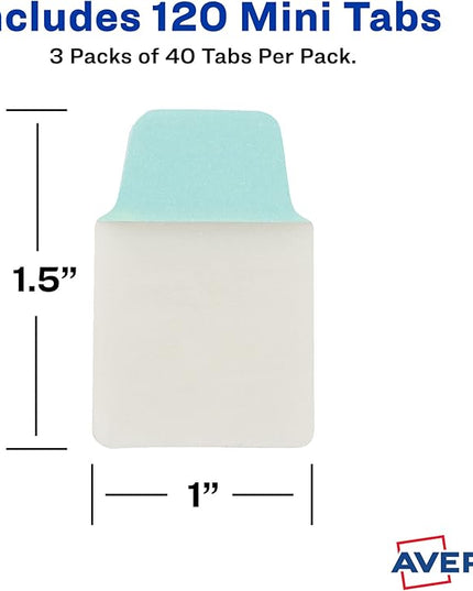 Avery Ultra Tabs, Mini Tabs, 1" x 1.5", 2-Side Writable, Assorted Pastel Colors, Self Adhesive, Repositionable, 40 Per Pack, 120 Total (3-Pack of 74761)