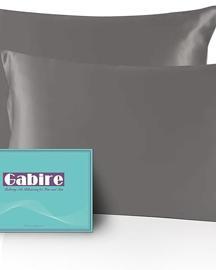 Mulberry Silk Pillow Cases Set of 2, Both Sides Real Silk Pillowcase for Hair and Skin Prevent Acne Pillowcase Organic Silk Pillow case 2 Pack with Hidden Zipper, Grey, Standard (20"×26")