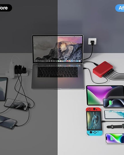 USB C Charger 200W USB C Charger Block,Upgraded GaN III 8-Port Fast Charging Station Hub,PD 65W Laptop Charging Adapter Compatible with MacBook Pro/Air,DELL,Steam Deck,iPhone 16/15/14,Galaxy S23/22
