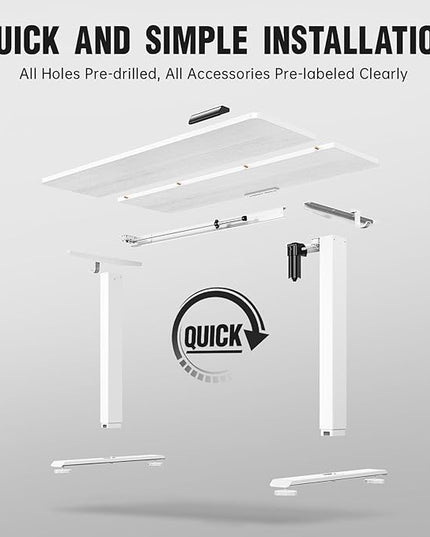 Veken 47.2 Inch Large Electric Standing Desk, Heights Adjustable, Sit to Stand Up, Work Home Office Computer Table for Study, Walking Pad, Writing, and Games, Wooden Desktop Desks, White