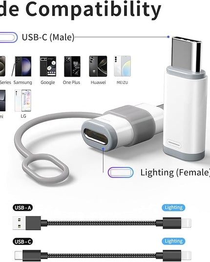 4 Pack Lightning to USB C Adapter for iPhone 15/16/17/17 Pro Max/Plus,Samsung S25,Support Charging & Data Transfer,Type C Charger Connector Cable,Lightning Female to USB C Male Adapter,Not for Audio