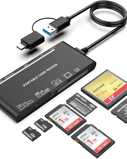 USB C USB3.0 Multi Card Reader for SD, CF, Micro SD, XD, MS Cards - 7 in 1 Adapter Hub for Windows, Mac, Linux, Android