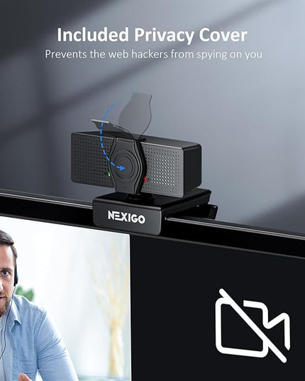 NexiGo N60 Pro (Gen 2) 1080P Webcam with Distortion-Free Lens, USB A to Type-C Data Cable, Noise Reduction Mic & Privacy Cover, for Zoom/Skype/Teams/Webex, Laptop MAC PC Desktop
