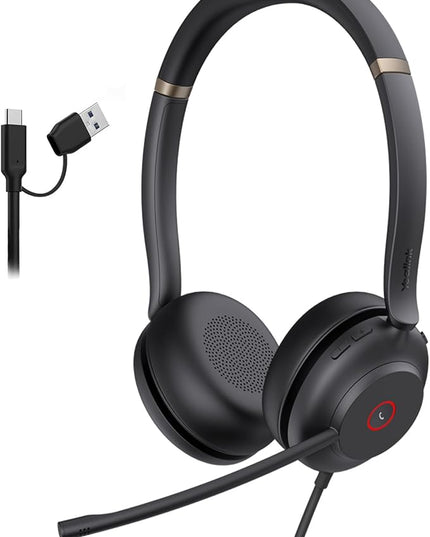 Yealink UH37 USB Headset with Mic,Wired Headset with Noise Cancelling Microphone for Computer PC Laptop VoIP Phone,USB-C/A Cable,Works with Zoom and Other Leading UC Platforms