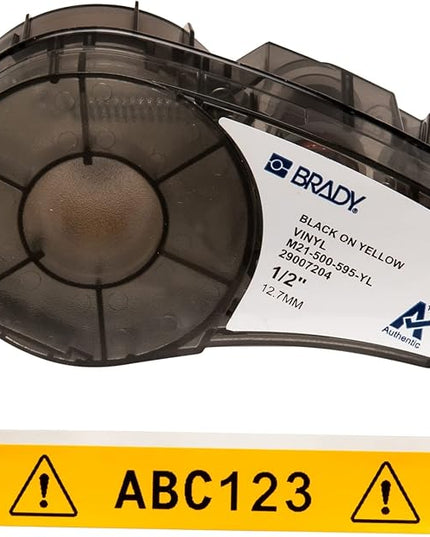 Brady Authentic (M21-500-595-YL) All-Weather Vinyl Label for Indoor/Outdoor ID, Lab and Equipment Labeling, Black on Yellow- For M210, M210-LAB, M211, BMP21-PLUS and BMP21-LAB Printers, .5" W 21' L