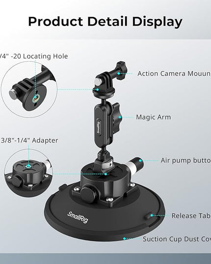SMALLRIG 6" Suction Cup Mount with Ball Head Magic Arm, Action Camera Mount for DJI Osmo Action 5 Pro/4, for Insta360 x5, for Gopro 13/12, Load Capacity 3kg, on Car Windshield or Window - 5856