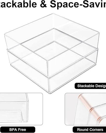 Stackable Acrylic Drawer Organizer Set, 11 PCS Multi-Size Storage Bins for Makeup, Office Desk, Bathroom, Vanity and Kitchen Utensils