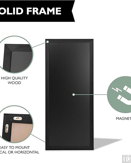 Ilyapa Extra Large Black Magnet Board for Wall - 58 x 25 Inches Wood Wall Hanging Menu for Restaurant, Food Truck, Kitchen or First Day, Black Color