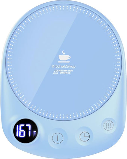 KitchekShop Coffee Mug Warmer - Fastest Heating & Highest Temperature, Coffee Cup Warmer for Desk Auto Shut Off, 4 Temp Settings & 1-12H Timer, Smart Electric Beverage Warmer for Coffee, Tea (Blue)