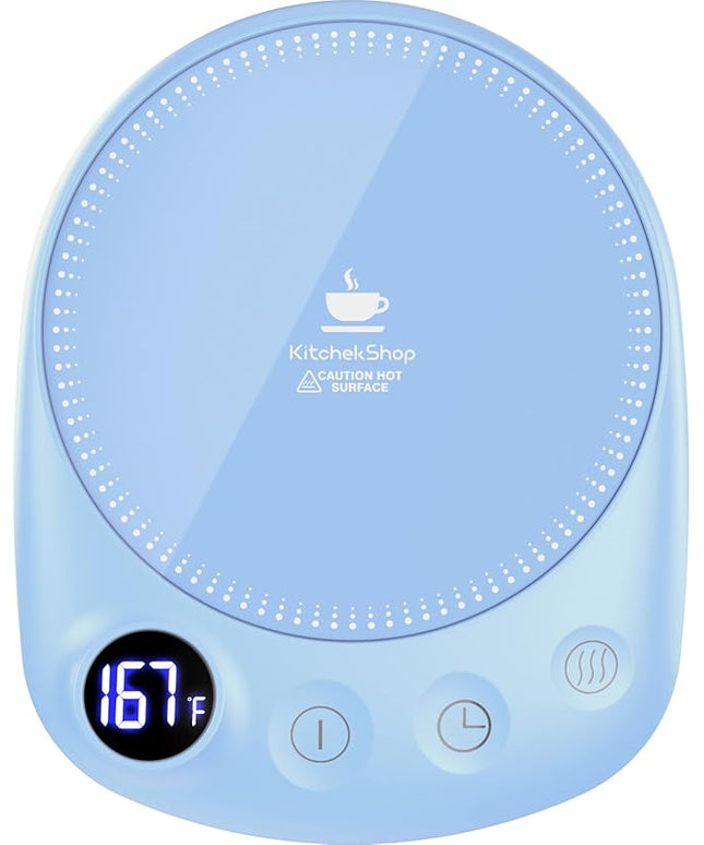 KitchekShop Coffee Mug Warmer - Fastest Heating & Highest Temperature, Coffee Cup Warmer for Desk Auto Shut Off, 4 Temp Settings & 1-12H Timer, Smart Electric Beverage Warmer for Coffee, Tea (Blue)