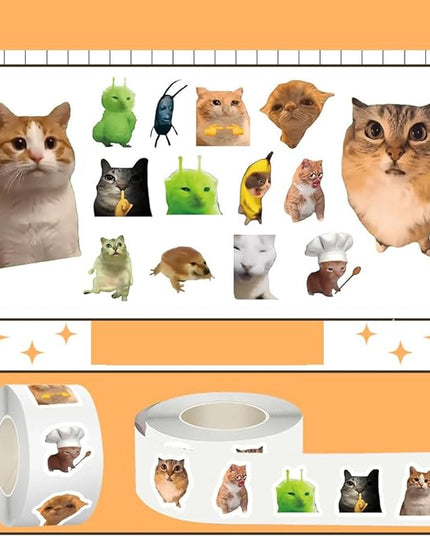 500PCS Funny Cat Stickers 14 Styles Sticker Rolls Cartoon Cute Kitty Stickers Cat Party Favors Waterproof Vinyl Stickers for DIY Crafts, Journals, Planners, Laptop