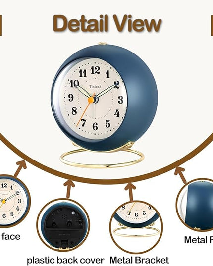Tinload Analog Alarm Clock, Retro Simple Design Small Desk Clock with Manual Light, Battery Operated, Snooze, for Kids,Bedroom,Travel,Kitchen,Bedside Desktop(Blue)