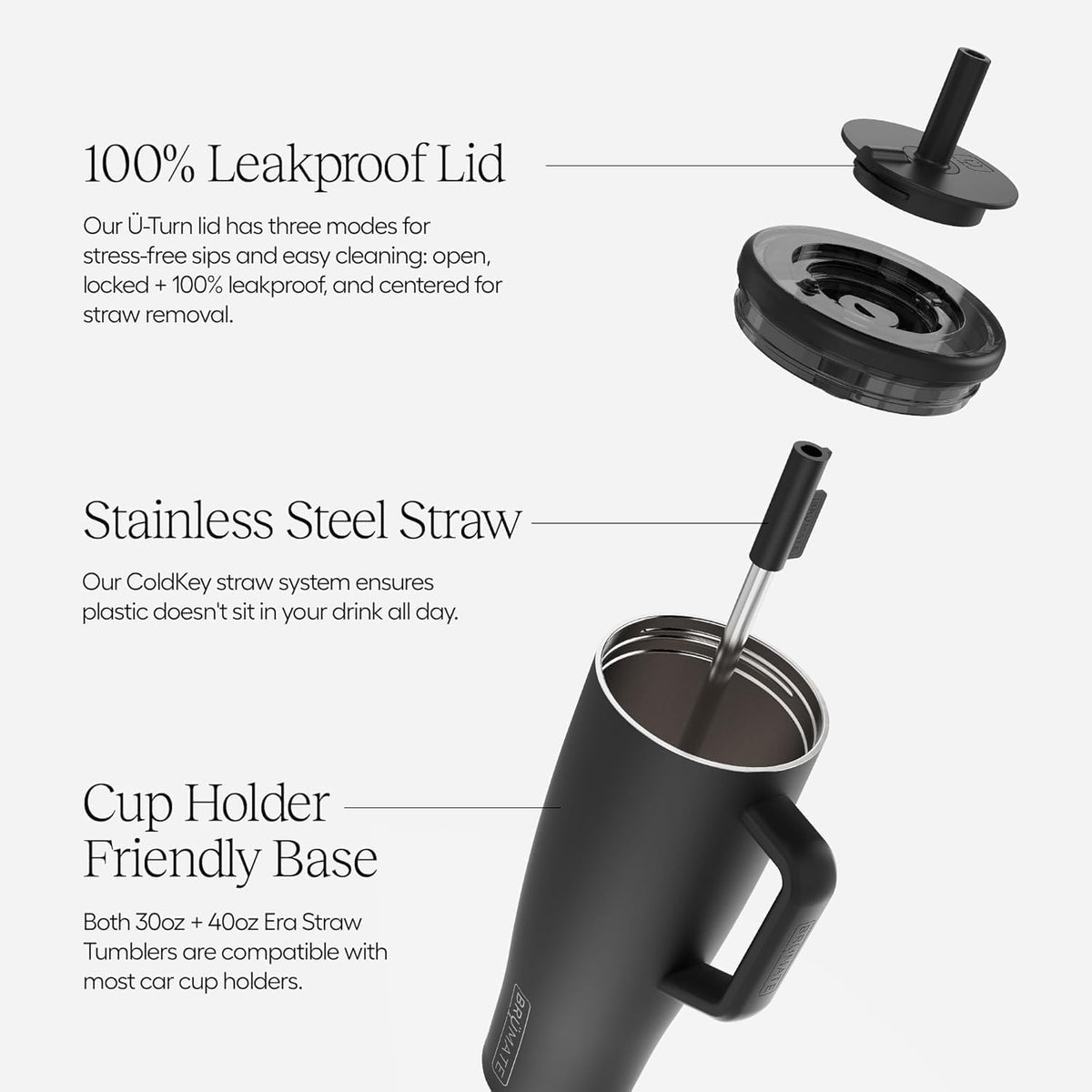 BrüMate Era 40 oz Tumbler with Handle and Straw | 100% Leakproof Insulated Water Bottle Tumbler with Lid and Flexible SoftSip Straw | Made of Stainless Steel | Cup Holder Friendly | 40oz (Glacier)