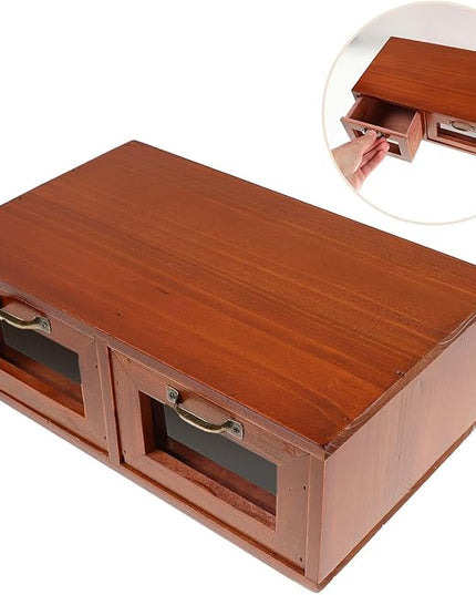 Wooden Monitor Stand Riser with Acrylic Drawers Desk Storage Organizer Desktop Shelf for Home Office Workspace Computer Accessories