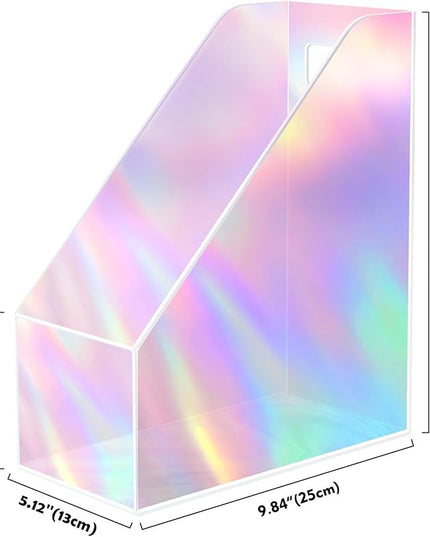 Acrylic Magazine Rack Desk File Holder Organizer for Office Desktop Vertical Magazine Storage Box, 12 x 10 x 5'', Iridescent
