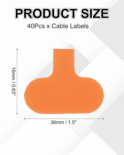 uxcell Cable Labels, 40Pcs Waterproof Cable Tag Writable Wire Labels Self-Adhesive Wire Tags Reusable Hook & Loop for Electronics Computer Cord Management Identification, Orange