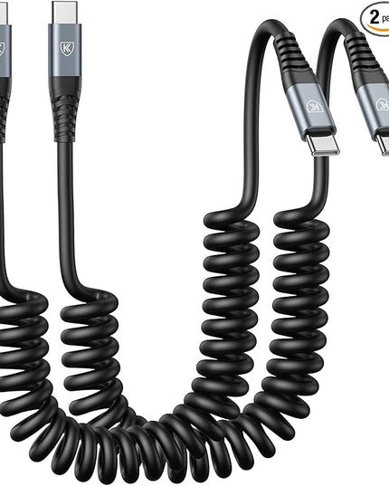 2Pack Coiled USB C to USB C Charger Cable for Car, Type C Fast Charging USBC Charger Cord Compatible with 17/1615/15 Plus/15 Pro/15 Pro Max/Samsung Galaxy S23