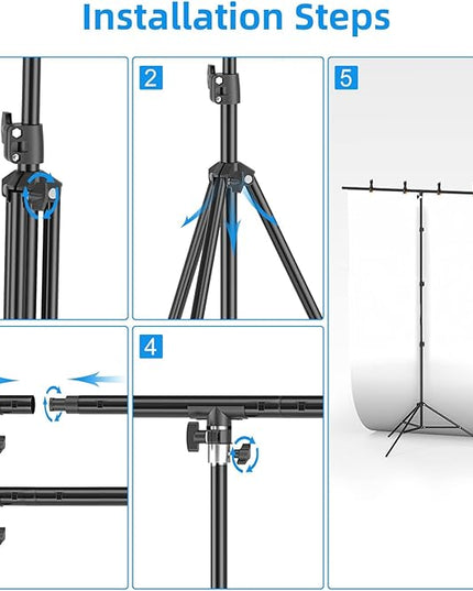 EMART 8.5 x 5ft Portable T-Shape Backdrop Stand Kit with Adjustable Frame, 4 Spring Clamps & Carry Bag for Parties, Photography, Video, and Studio Background Support
