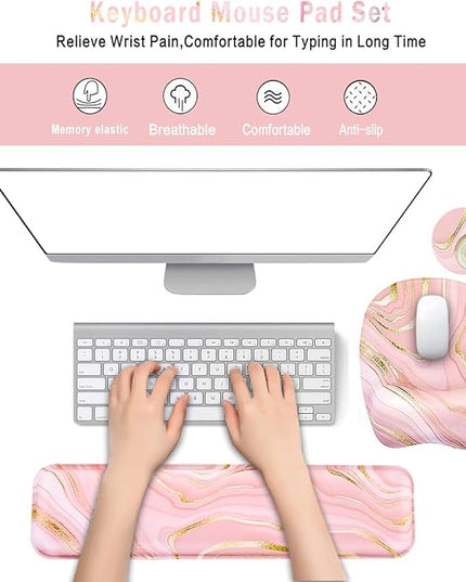 Keyboard Wrist Rest Mouse Pad Wrist Support for Computer Desktop/Laptop/Notebook Memory Foam Keyboard Pad Ergonomic Hand Rest Wrist Cushion for Home Office Gaming - Pink Fluid