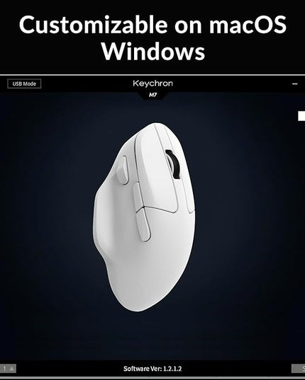 Keychron M7 Wireless Computer Mouse, 26K DPI Optical Computer Mouse, 2.4 GHz/Bluetooth/Wired with Macro Button 63g Lightweight Ergonomic, Up to 70 Hours Worktime for Laptop macOS/Windows - White