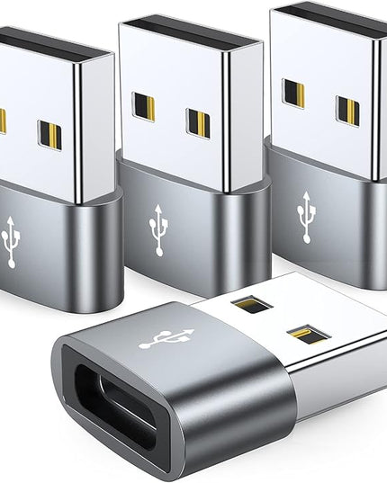 JXMOX USB C Female to USB Male Adapter 4-Pack, Type C to USB A Charger Cable Converter,Compatible with iPhone 11 12 13 14 15 16 17 Pro Max,iPad Pro Air 4 Mini 6,Samsung Galaxy S25 S24 S23 S22,Pixel